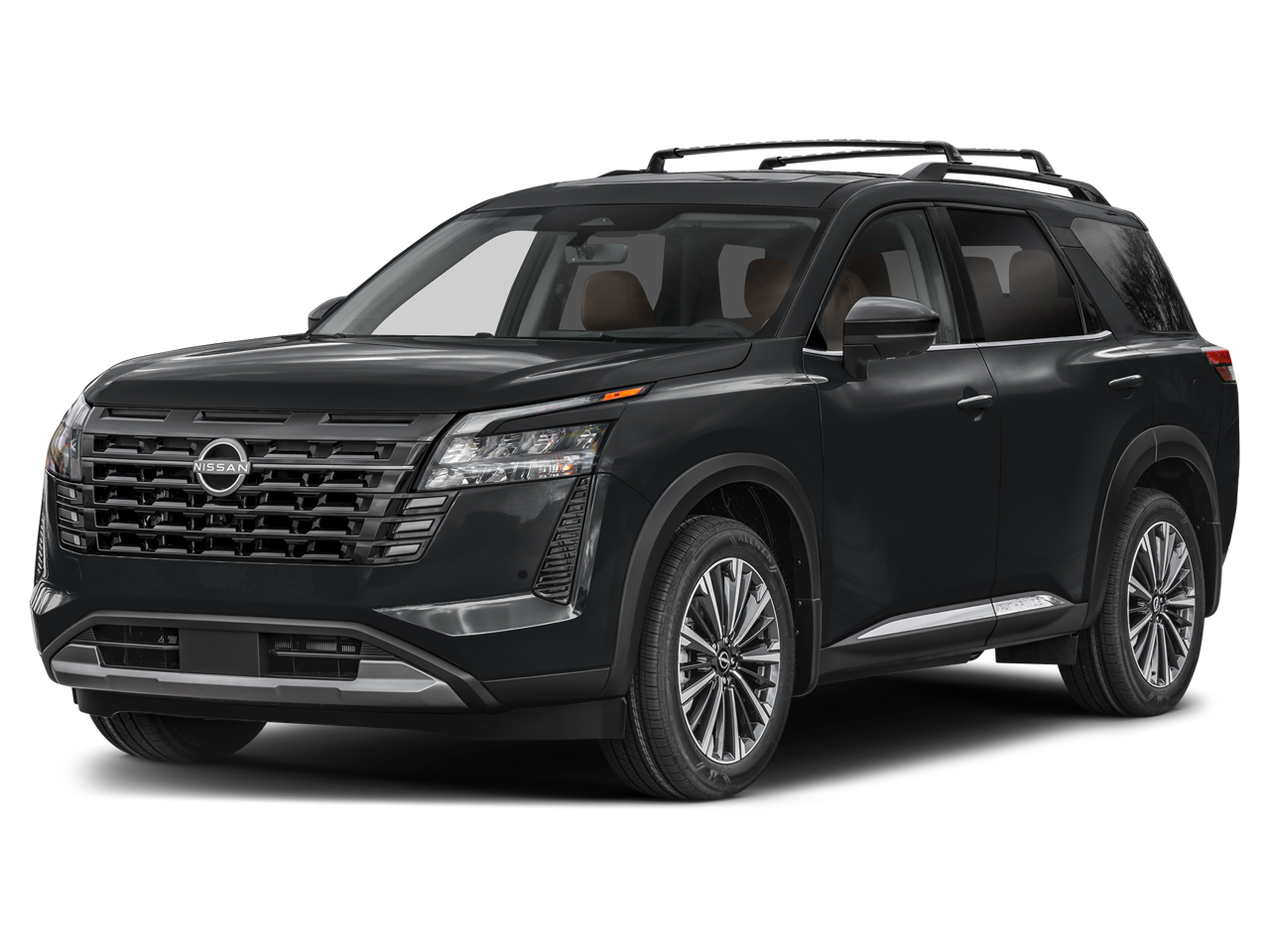 2026 Nissan Pathfinder Platinum in Super Black — front three-quarter view