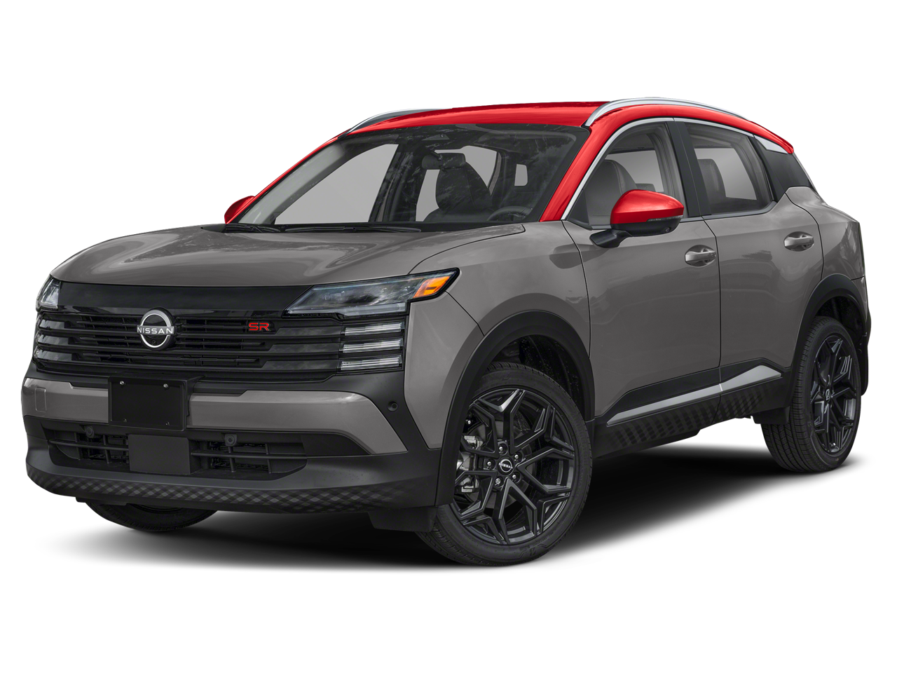 2026 Nissan Kicks SR in Gun Metallic/Scarlet Ember Tintcoat — front three-quarter view