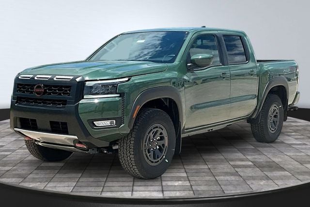 2026 Nissan Frontier PRO-4X in Tactical Green Metallic — front three-quarter view