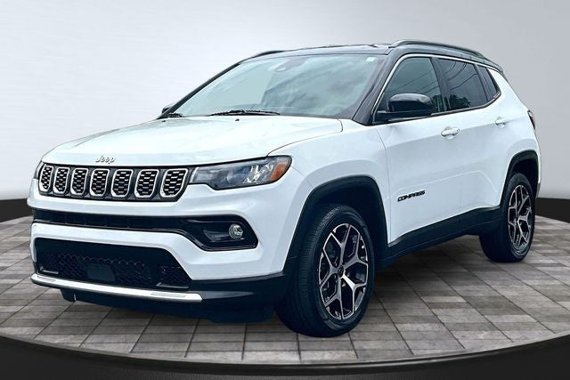 2025 Jeep Compass Limited in Bright White Clearcoat — front three-quarter view
